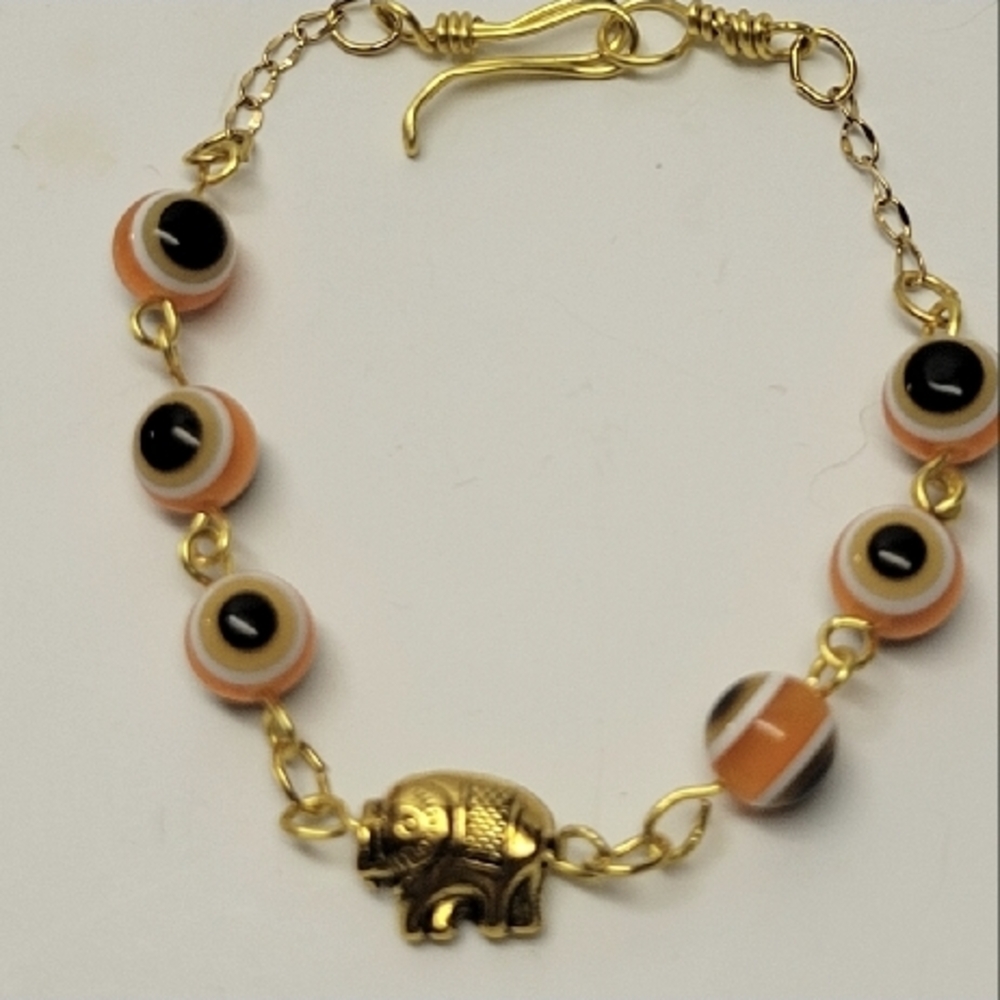 Handcrafted Elegant Gold, Orange and Black Evil Eye Women's Bracelet